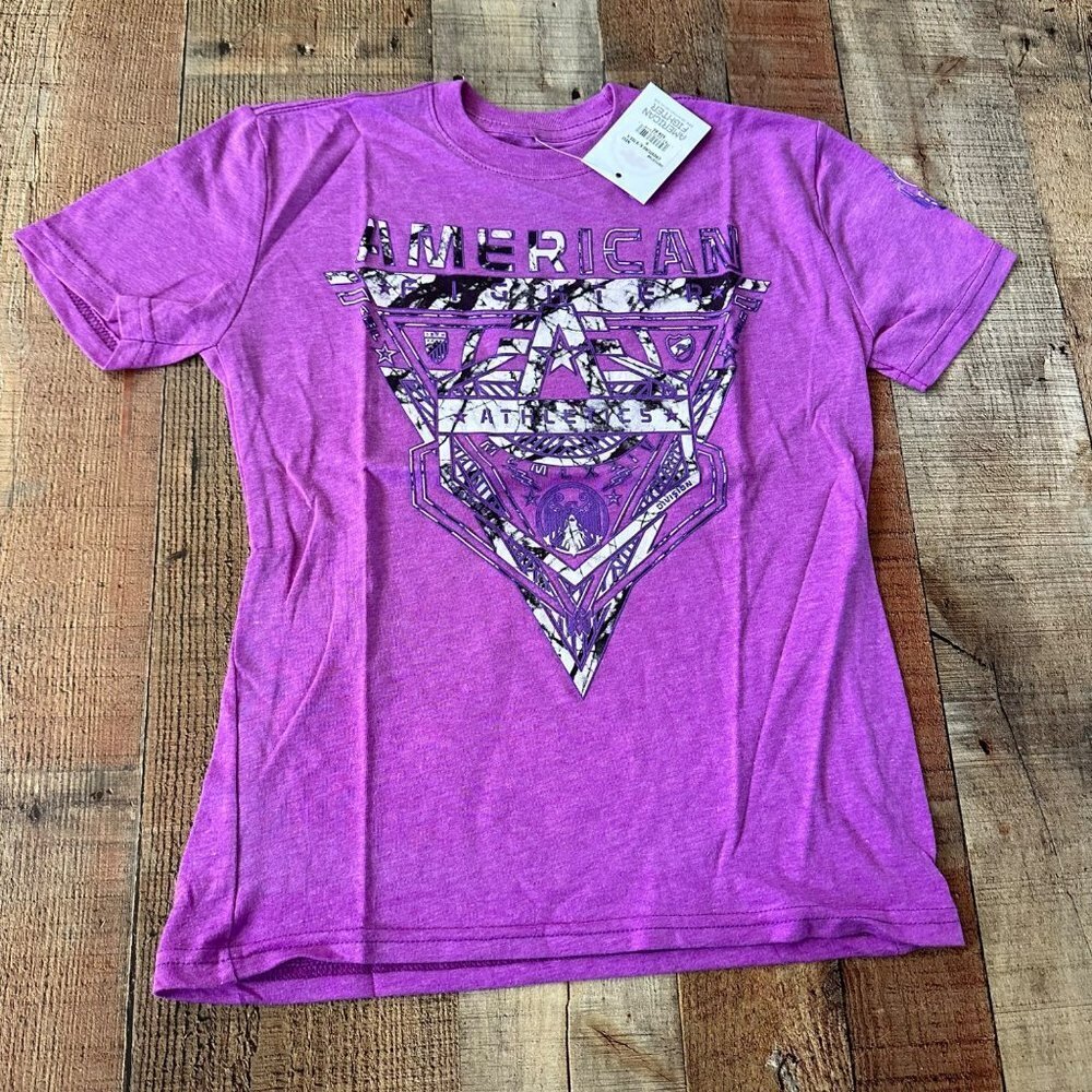 American Fighter purple crestline graphic tshirt youth small